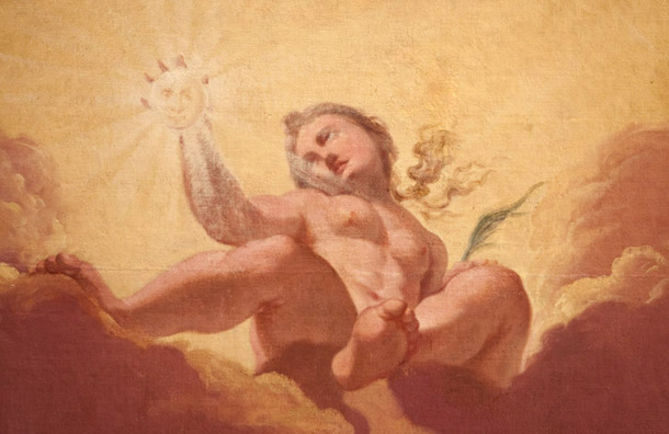 Robert Streeter, Truth descending on being solicited and implored by all the Arts and Sciences, 1668–69, detail. Personified Truth looks to the Sun, Plato’s image for the Good, the source of knowledge: ‘So that what gives Truth to the things known and the power to know to the knower is the Idea of the Good. … Both knowledge and Truth are beautiful things, but the Good is other and more beautiful than they’ (Plato, Republic, 508e)